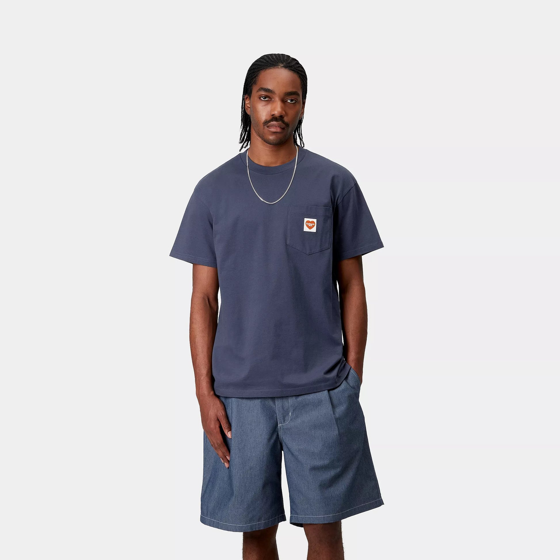 【carhartt】\"S/S Pocket Heart\"ハートロゴコットンTシャツ/Blue Carhartt WIP S/S Pocket Heart T-Shirt Blue | Cultizm